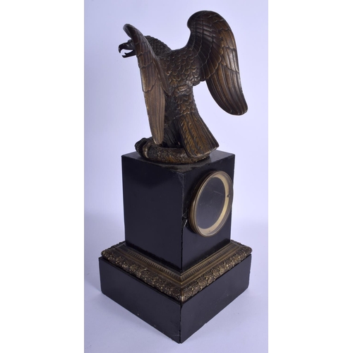 1768 - AN UNUSUAL 19TH CENTURY BRONZE AND BLACK MARBLE MANTEL CLOCK surmounted with a rearing American eagl... 