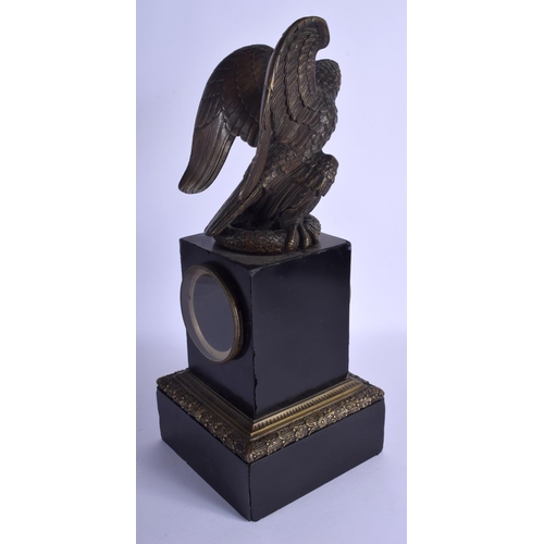 1768 - AN UNUSUAL 19TH CENTURY BRONZE AND BLACK MARBLE MANTEL CLOCK surmounted with a rearing American eagl... 