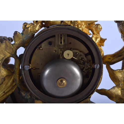 1770 - A 19TH FRENCH ORMOLU AND SEVRES PORCELAIN MANTEL CLOCK formed with cherubs amongst foliage. 34 cm x ... 