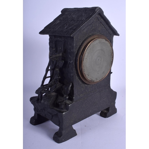 1771 - AN UNUSUAL 19TH CENTURY EUROPEAN PAINTED SPELTER CLOCK modelled as a black forest cuckoo clock. 30 c... 