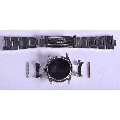 1782 - A GOOD ROLEX BLACK DIAL STAINLESS STEEL PRECISION WRIST WATCH. 3.25 cm wide.  Serial is 6082