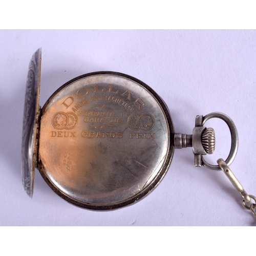 1783 - A VINTAGE CONTINENTAL SILVER DOLLAR POCKET WATCH. 4.5 cm diameter.