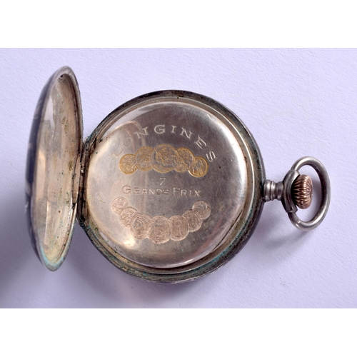 1786 - AN ANTIQUE NIELLO SILVER LONGINES POCKET WATCH. 63 grams. 3.5 cm wide.