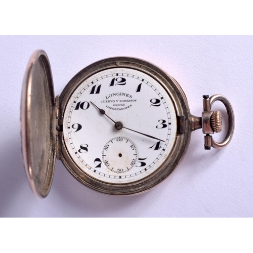 1787 - AN ANTIQUE NIELLO SILVER LONGINES POCKET WATCH. 61 grams. 3.5 cm wide.