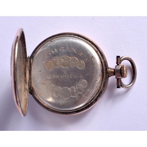 1787 - AN ANTIQUE NIELLO SILVER LONGINES POCKET WATCH. 61 grams. 3.5 cm wide.