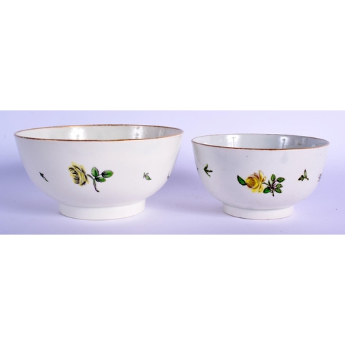 179 - 18th c. Caughley pair of graduated bowls painted with back to back roses. 15.5cm wide