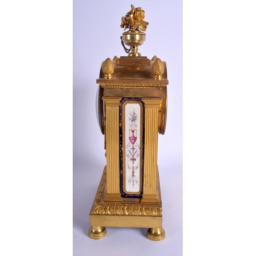 1793 - A LARGE 19TH CENTURY FRENCH SEVRES PORCELAIN AND ORMOLU MANTEL CLOCK painted with figures. 39 cm x 1... 