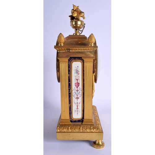 1793 - A LARGE 19TH CENTURY FRENCH SEVRES PORCELAIN AND ORMOLU MANTEL CLOCK painted with figures. 39 cm x 1... 