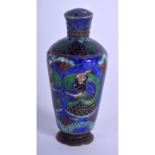 1801 - AN EARLY 20TH CENTURY PERSIAN INDIAN QAJAR SILVER AND ENAMEL SCENT BOTTLE painted with figures. 53.2... 