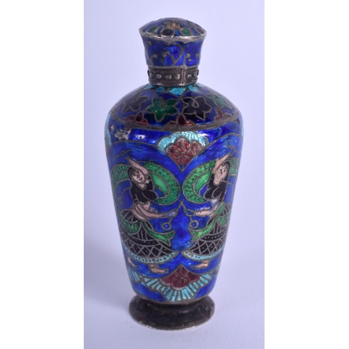 1801 - AN EARLY 20TH CENTURY PERSIAN INDIAN QAJAR SILVER AND ENAMEL SCENT BOTTLE painted with figures. 53.2... 