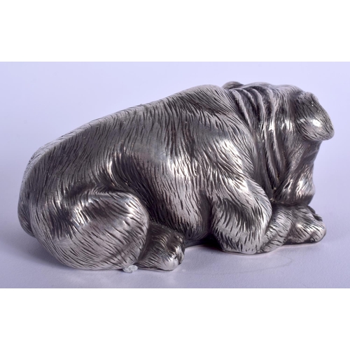 1818 - A LARGE CONTINENTAL SILVER FIGURE OF A BULLDOG with ruby eyes. 139 grams. 11 cm x 4 cm.