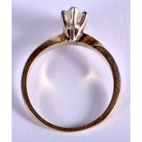 1821 - A 14CT GOLD MARQUISE CUT DIAMOND RING. M. 2.4 grams. Diamond 0.9 cm x 0.4 cm.