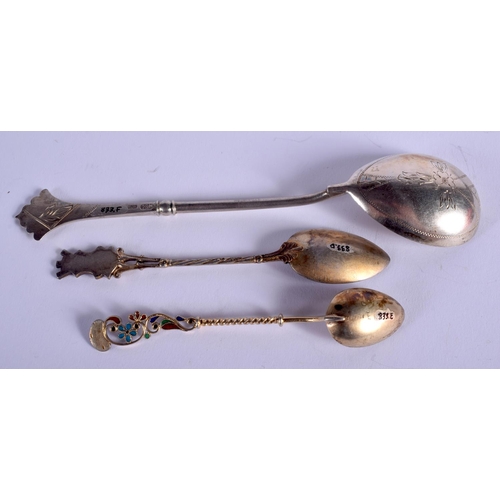 1828 - A RUSSIAN SILVER SPOON and two others. 63 grams. (3)