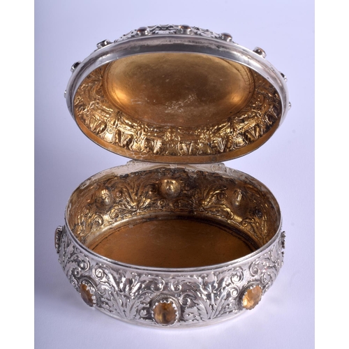 1829 - A GOOD SCOTTISH SILVER JEWELLED BOX decorated with hardstone thistles. 239 grams. 10 cm x 7 cm.