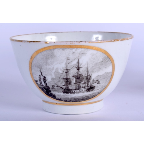 183 - Late 18th/early 19th c. Wolfe Mason (Factory Z) tea bowl and saucer painted with sailing ships.