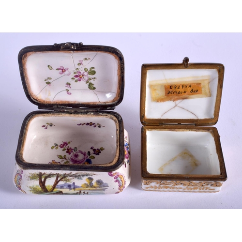 1838 - TWO ANTIQUE PILL BOXES painted with lovers. Largest 7 cm x 4.5 cm.