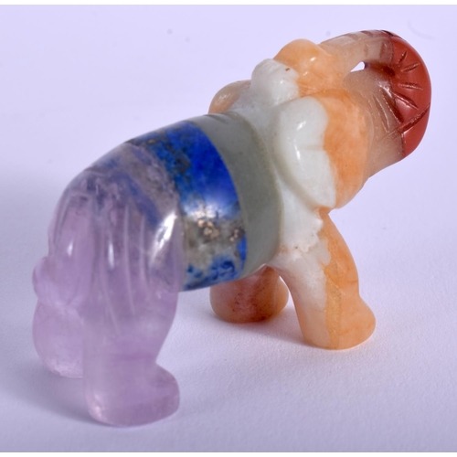 1845 - AN UNUSUAL VINTAGE EUROPEAN MULTI HARDSTONE ELEPHANT. 5 cm wide.