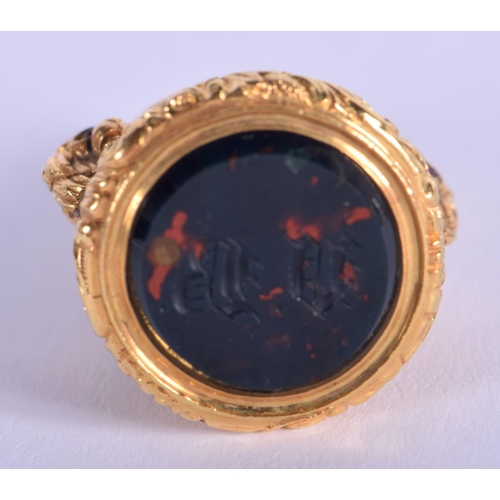 1866 - A FINE 19TH CENTURY 18CT GOLD AND BLOODSTONE AGATE SEAL of fabulous quality. 17.4 grams. 3.5 cm x 1.... 