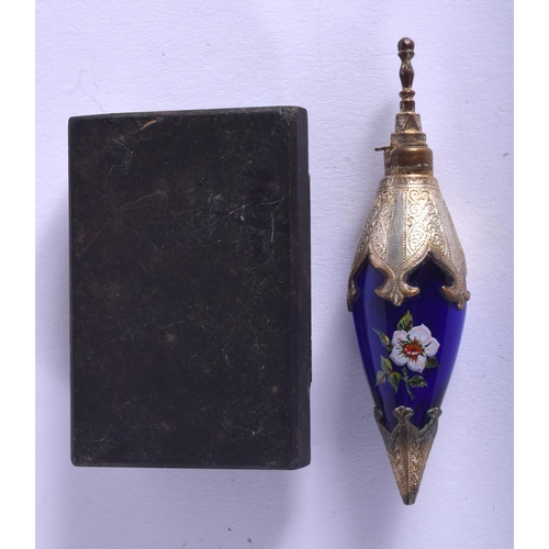 1869 - A 19TH CENTURY MICRO MOSAIC MARBLE PAPERWEIGHT and a scent bottle. Largest 7.5 cm wide. (2)