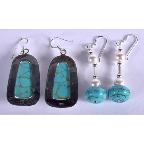 1872 - TWO PAIRS OF SILVER AND TURQUOISE EARRINGS. (4)