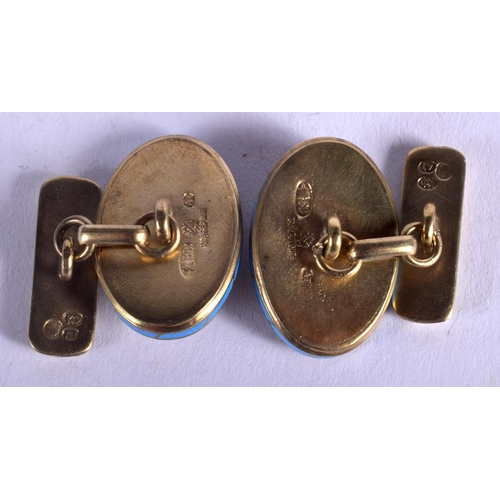 1890 - A PAIR OF CONTINENTAL JEWELLED SILVER GILT CUFFLINKS. 21 grams.