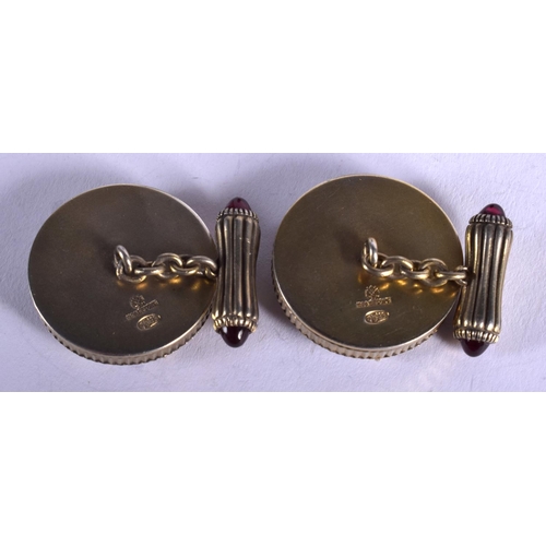 1891 - A PAIR OF CONTINENTAL JEWELLED SILVER GILT CUFFLINKS. 39 grams.