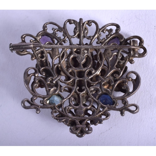 1892 - AN ANTIQUE AUSTRIAN SILVER HISPANO MORESQUE BROOCH. 19 grams. 4 cm x 3.5 cm.