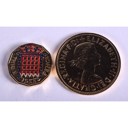 1896 - TWO YELLOW METAL COINS and a Christoffel box. (3)