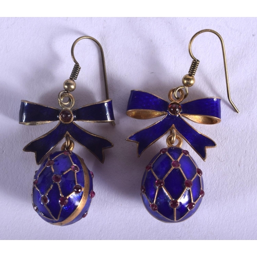 1905 - A PAIR OF SILVER GILT ENAMEL AND ENAMEL EASTER EGG EARRINGS. 17 grams.