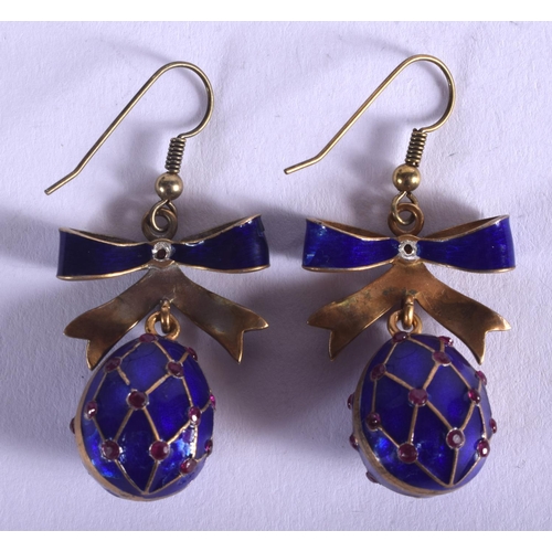 1905 - A PAIR OF SILVER GILT ENAMEL AND ENAMEL EASTER EGG EARRINGS. 17 grams.