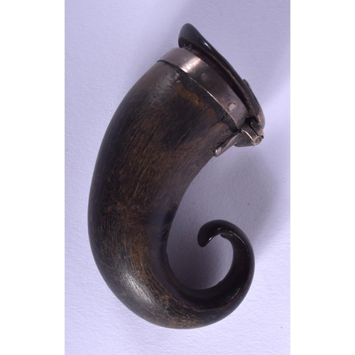 1910 - AN 18TH CENTURY SILVER MOUNTED SCOTTISH HORN SNUFF MULL. 5 cm x 4 cm.