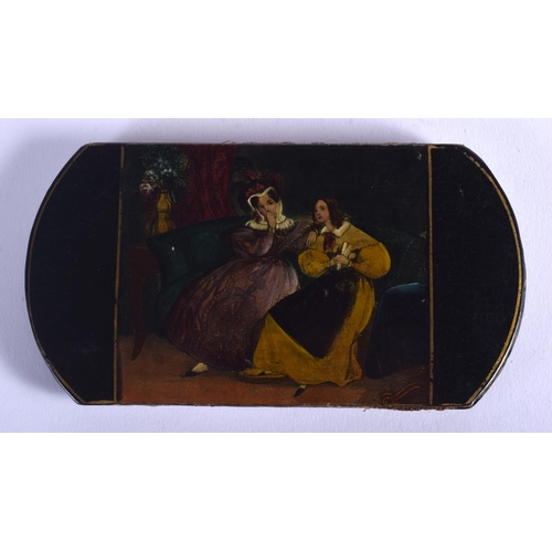 1931 - AN EARLY VICTORIAN PAPIER MACHE LACQUERED WALLET. 13 cm x 8 cm.