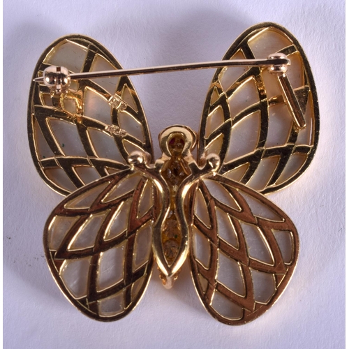 1950 - A GOLD MOTHER OF PEARL DIAMOND AND RUBY BUG BROOCH. 16 grams. 4 cm x 3.75 cm.