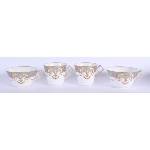 196 - 19th c. Demartial & Tallandier Limoges platinum bordered art nouveaux style pair of teacups and sauc... 