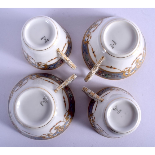 196 - 19th c. Demartial & Tallandier Limoges platinum bordered art nouveaux style pair of teacups and sauc... 