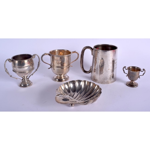 1984 - FIVE VINTAGE SILVER DOG TROPHIES including the Highming cup. 547 grams. (5)