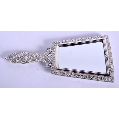 1989 - AN EARLY 20TH CENTURY INDIAN SILVER MIRROR decorated with birds and flowers. 477 grams. 24 cm x 10 c... 