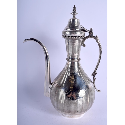 1992 - A GOOD LARGE MIDDLE EASTERN TURKISH SILVER EWER decorated with motifs, tughra mark. 1135 grams. 34 c... 