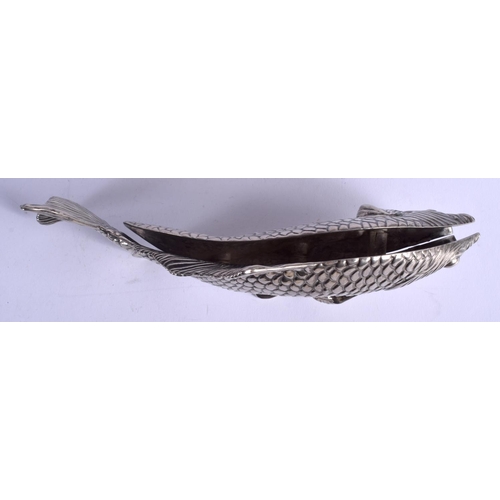 1996 - A 1930S SILVER PLATED LETTER HOLDER modelled as a fish. 283 grams. 20 cm x 11 cm.