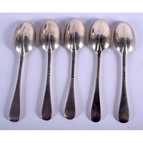 2008 - FIVE VARIOUS ENGLISH SILVER SPOONS assorted dates. 255 grams. (5)