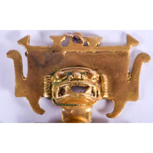 2016 - A VERY RARE EARLY SOUTH AMERICAN GOLD ALLOY TRIBAL EFFIGY PENDANT possibly Columbian, Tairona Cultur... 