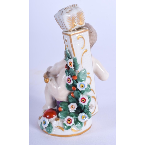 2018 - A 19TH CENTURY CONTINENTAL PORCELAIN CHELSEA STYLE SCENT BOTTLE modelled as putti. 6.75 cm high.