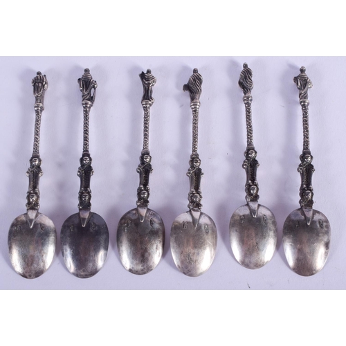 2042 - SIX ANTIQUE CONTINENTAL SILVER APOSTLE SPOONS. 120 grams. 11 cm long. (6)