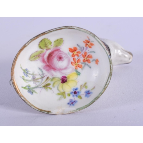 2059 - A RARE 18TH CENTURY ENGLISH ENAMEL HOUND SCENT BOTTLE AND STOPPER painted with flowers. 8 cm x 3.5 c... 