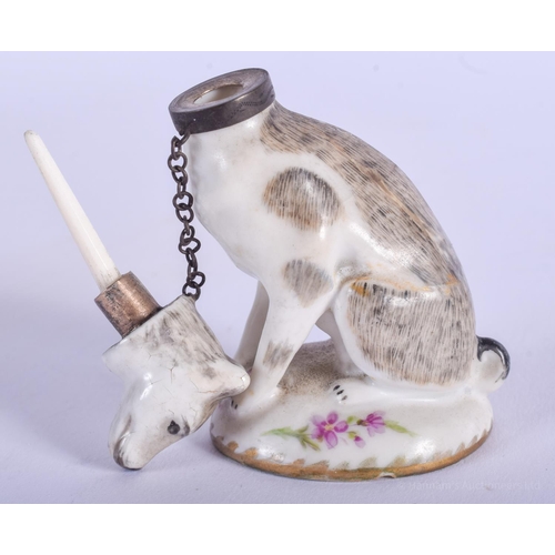 2059 - A RARE 18TH CENTURY ENGLISH ENAMEL HOUND SCENT BOTTLE AND STOPPER painted with flowers. 8 cm x 3.5 c... 