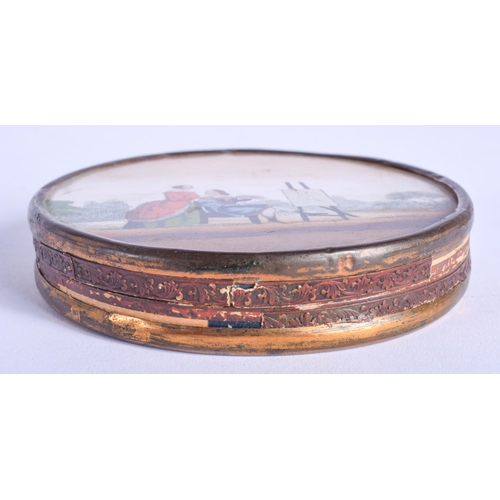 2093 - A 19TH CENTURY EUROPEAN REVERSE DECORATED PATCH BOX. 10 cm diameter.