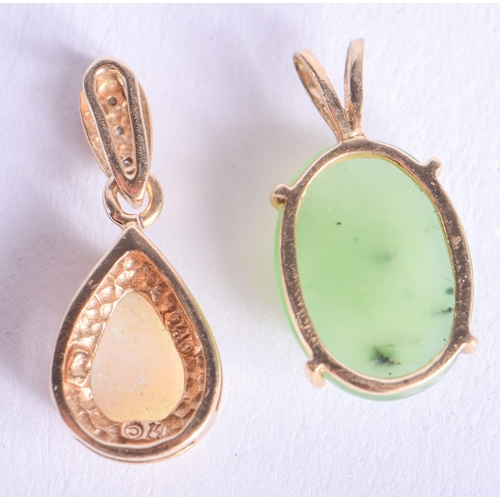 2112 - TWO GOLD JADE AND OPAL PENDANTS. 2.7 grams. (2)