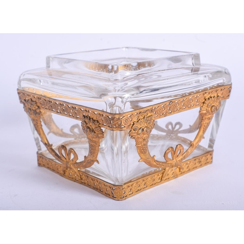 2118 - AN EARLY 20TH CENTURY FRENCH CRYSTAL GILT MOUNTED BOX. 8.5 cm square.