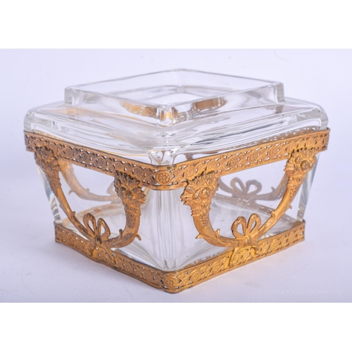 2118 - AN EARLY 20TH CENTURY FRENCH CRYSTAL GILT MOUNTED BOX. 8.5 cm square.