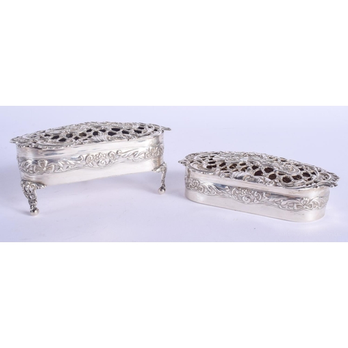 2124 - TWO ANTIQUE SILVER DRESSING TABLE BOXES. 291 grams. Largest 11 cm x 9 cm. (2)